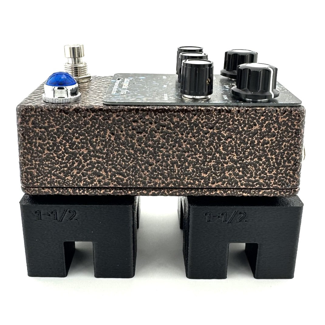 1-1/2" Pro Flat Pedal Risers from Nicholls Custom Designs being used to lift an Antagonistic Fuzz by The Sound of Justice